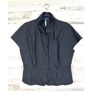 Piazza Sempione Womens L Black Italian Silk Cap Sleeve Button Up Blouse Jacket